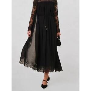 NEW RELVOUX women's clea semi sheer lace midi dress in black